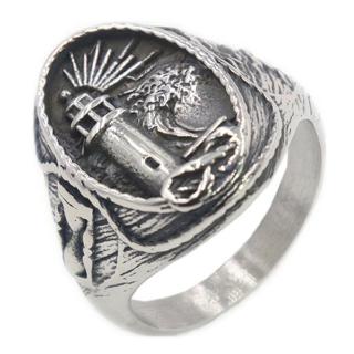 Nhẫn đeo ngón tay thép không gỉ mạ bạc khắc hình ngọn hải đăng cướp biển phong cách viking vintage thời trang cho nam