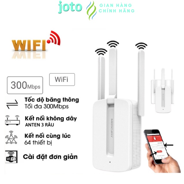 kích sóng wifi,Bộ Kích Sóng Wifi ,Bộ Kích Sóng Wifi Mercury, Repeater MW310RE 3 Anten Cực Mạnh ,JOTO