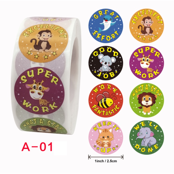 Cuộn 500 sticker nhãn dán khích lệ khen thưởng học tập cho bé yêu kèm slogan khiến những giờ học thêm sinh động