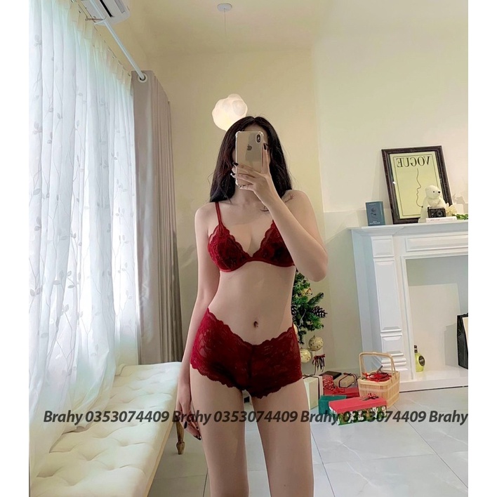 Bộ đồ lót ren nữ Bralette đỏ ren lì có mút mỏng thiết kế cao cấp không đụng hàng BRAHY 043
