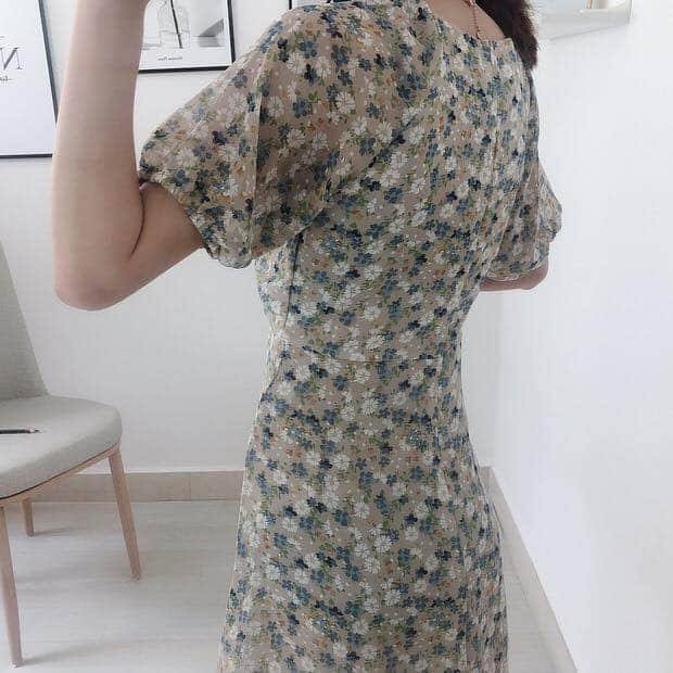 Đầm nữ đi chơi dự tiệc hoa nhí tay ngắn chất vải voan lụa mềm xanh hồng trắng | BigBuy360 - bigbuy360.vn