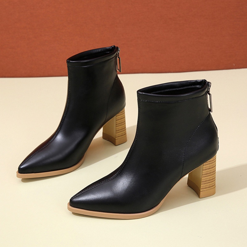 Giày bốt IELGY Martin mũi nhọn gót dày ngắn lưng phối khóa kéo kiểu Hàn Quốc cá tính cho bạn gái