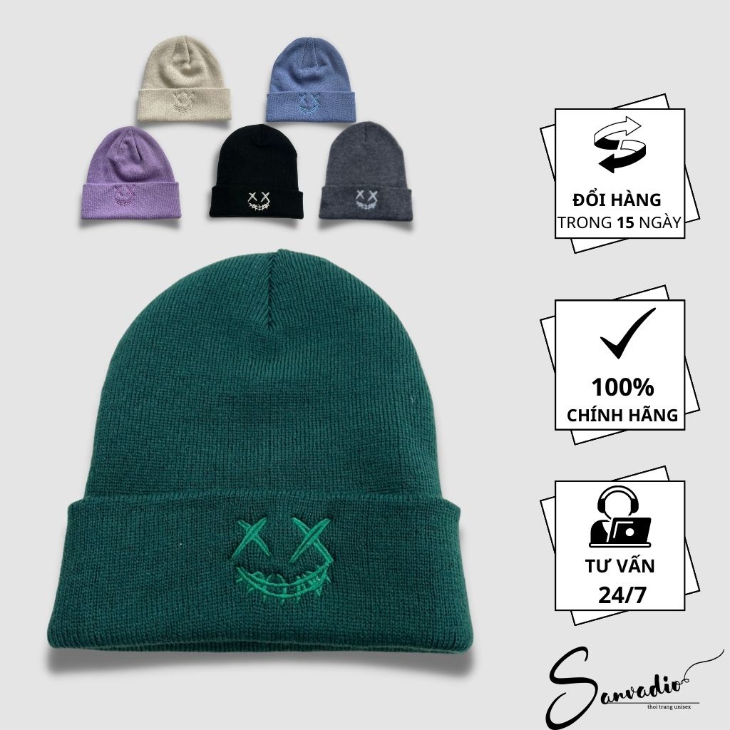 Mũ Len Nam Nữ mặt cười Unisex Nhiều Màu SANVADIO - Nón Len Beanie Phong Cách Hàn Quốc Cực Ngầu MU02