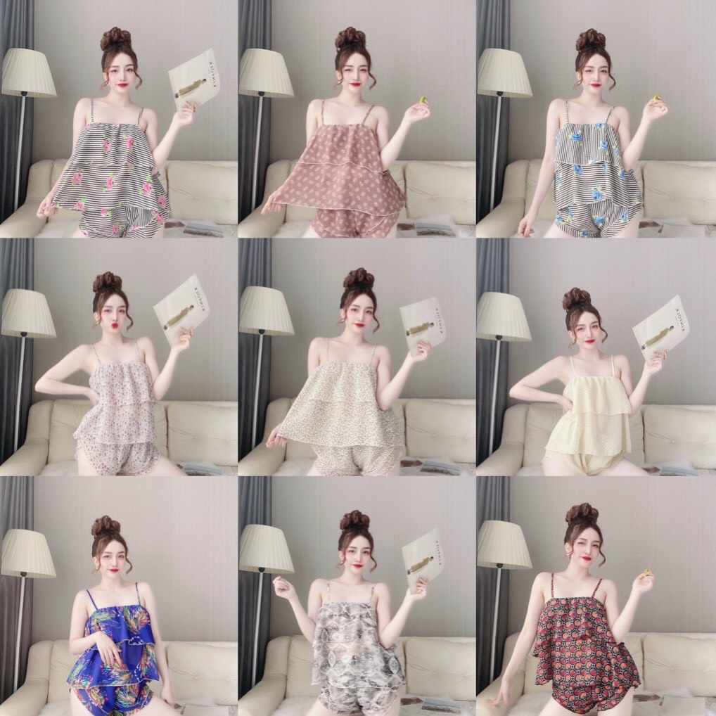 Bộ ngủ nữ tầng bèo 2 dây xinh xắn | BigBuy360 - bigbuy360.vn