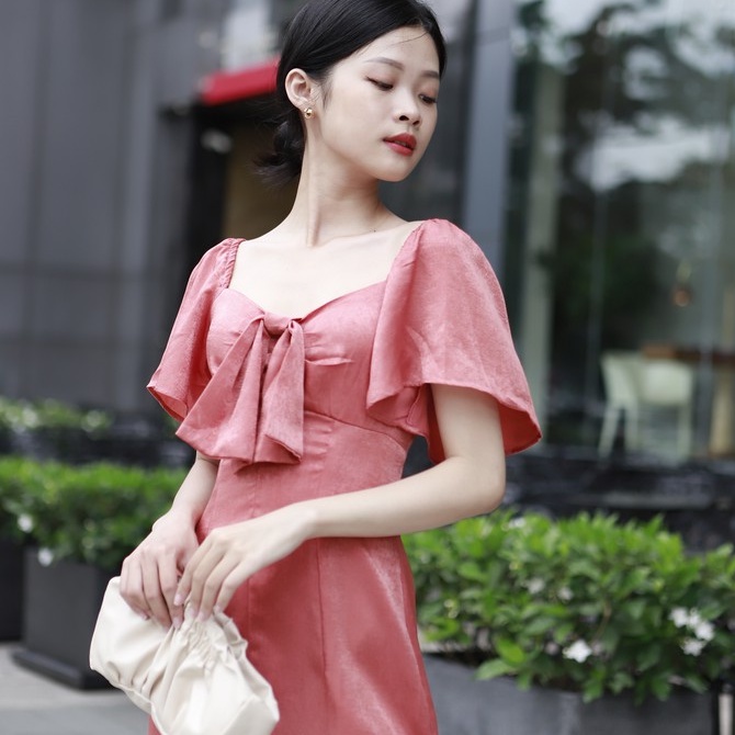 Đầm thiết kế nơ ngực tay cánh tiên DA1034