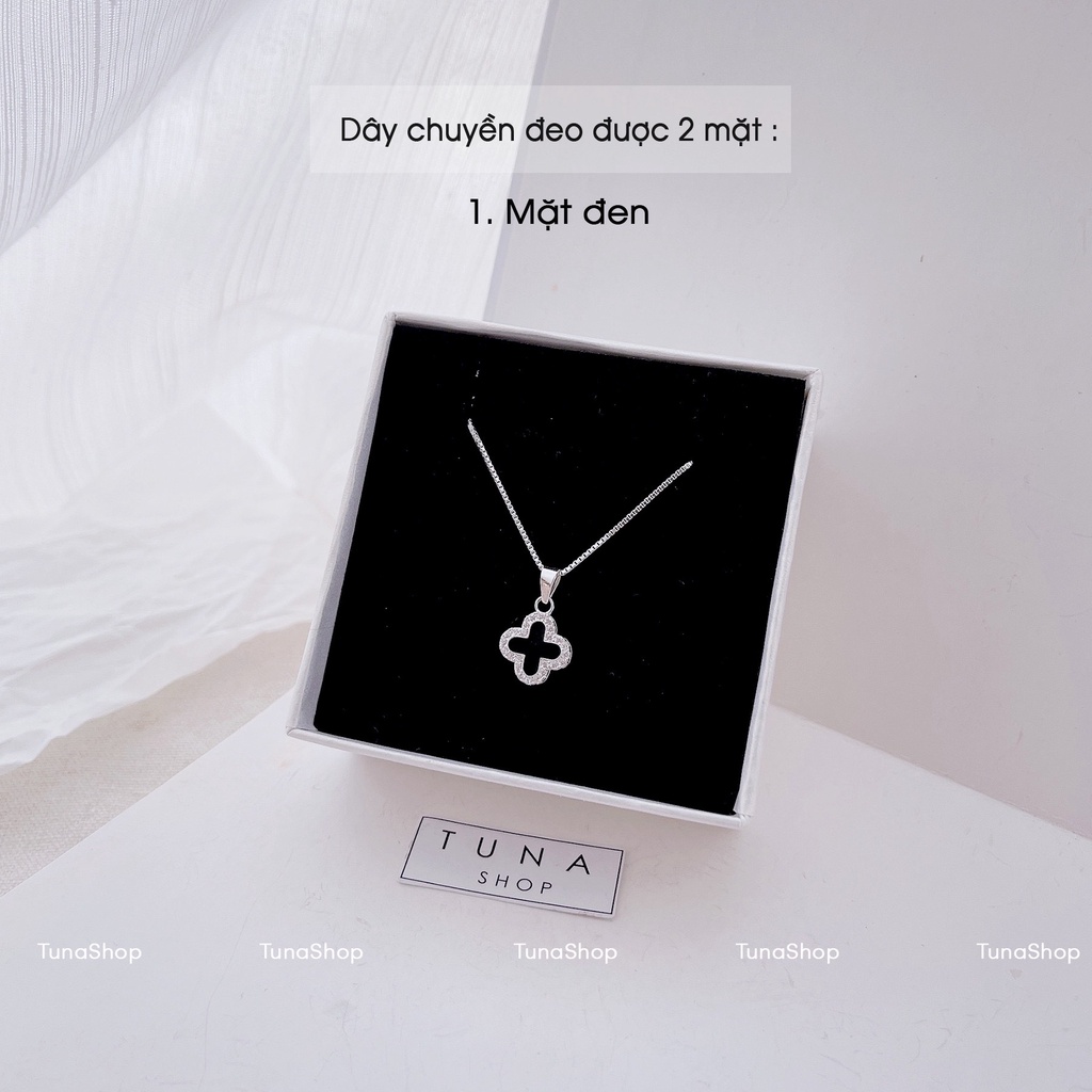 Dây chuyền Bạc cỏ 4 lá 2 mặt, Vòng cổ cỏ bốn lá đeo 2 kiểu Bạc cao cấp_ 𝐂𝐚𝐦 𝐤𝐞̂́𝐭 𝐜𝐡𝐮𝐚̂̉𝐧 𝐁𝐚̣𝐜 TUNA SILVER
