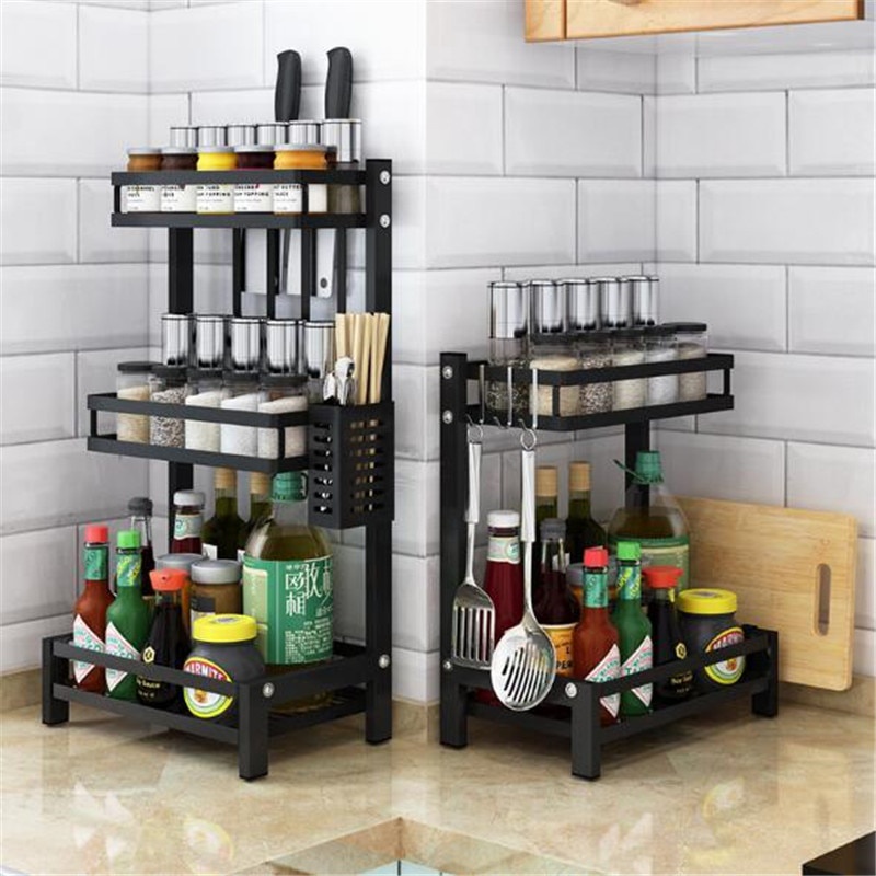 Kệ Để Gia Vị Bếp Thông Minh 2-3 Tầng, Kệ Để Đồ Nhà Bếp Đa Năng Thép Cacbon Sơn Tĩnh Điện Siêu Bền