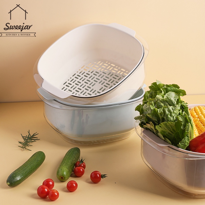 Rổ rửa rau củ quả để ráo nước SWEEJAR bằng nhựa PP hai lớp cho nhà bếp