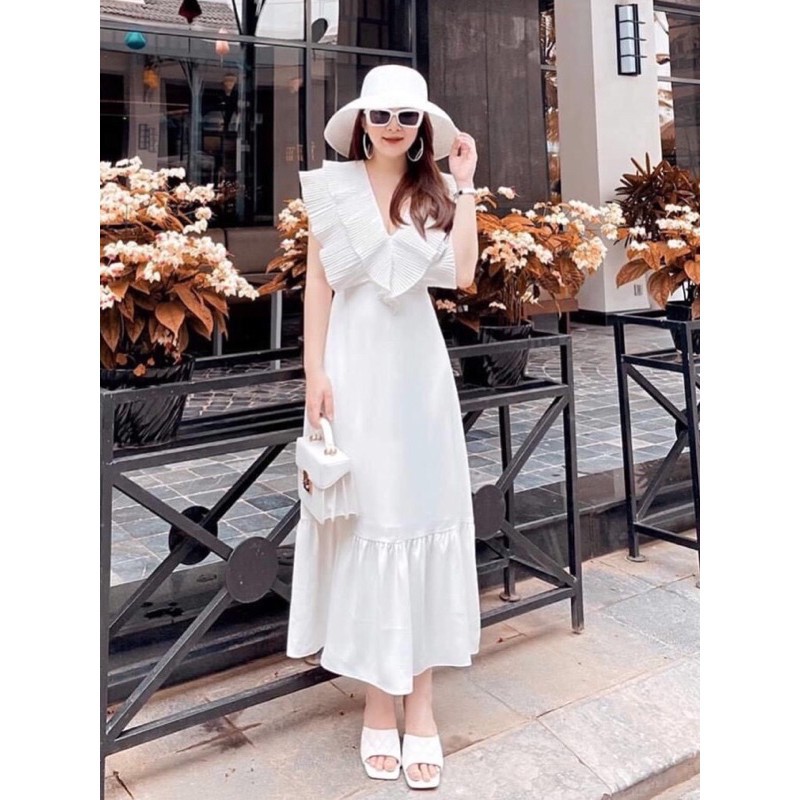 Đầm maxi xoè trắng | đầm maxi dài | váy maxi dập ly | váy trắng sang trọng đi biển đi chơi dạo phố N110 | BigBuy360 - bigbuy360.vn