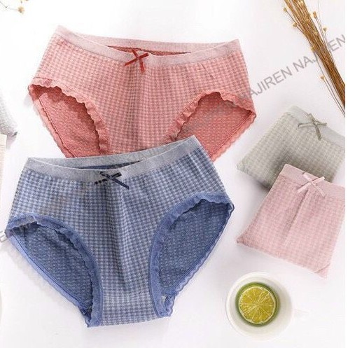 Quần lót nữ ren cotton kháng khuẩn sexy dễ thương cute Kẻ Ô Viền Ren QL04