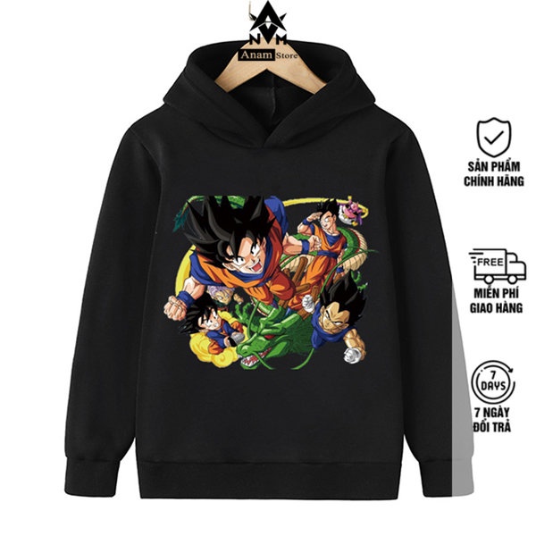 Áo Hoodie Đen Trắng  Nam Nữ 7 Viên Ngọc Rồng , Vải Nỉ Ngoại Dầy Dặn