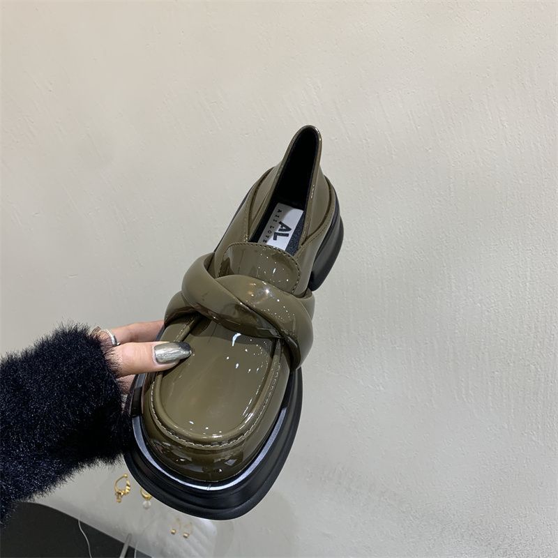 Giày Da Đế Dày Phong Cách Retro Pháp Cho Nữ