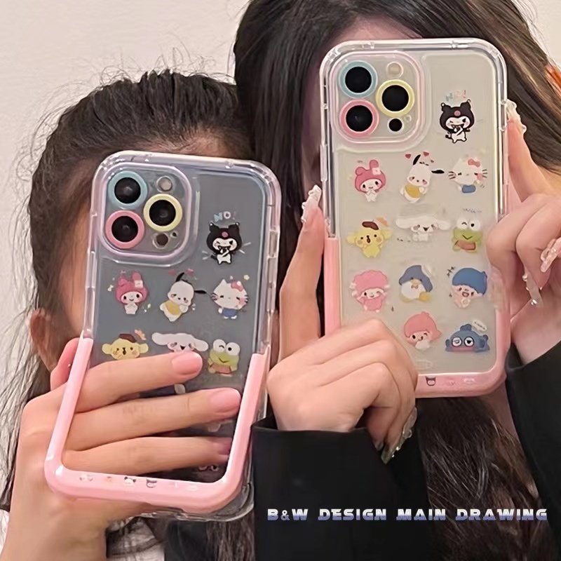 Ốp Điện Thoại Dẻo Trong Suốt Họa Tiết Hoạt Hình Sanrio Màu Hồng Dễ Thương Cho iPhone 14 Pro Max i13 12 11 Pro Max