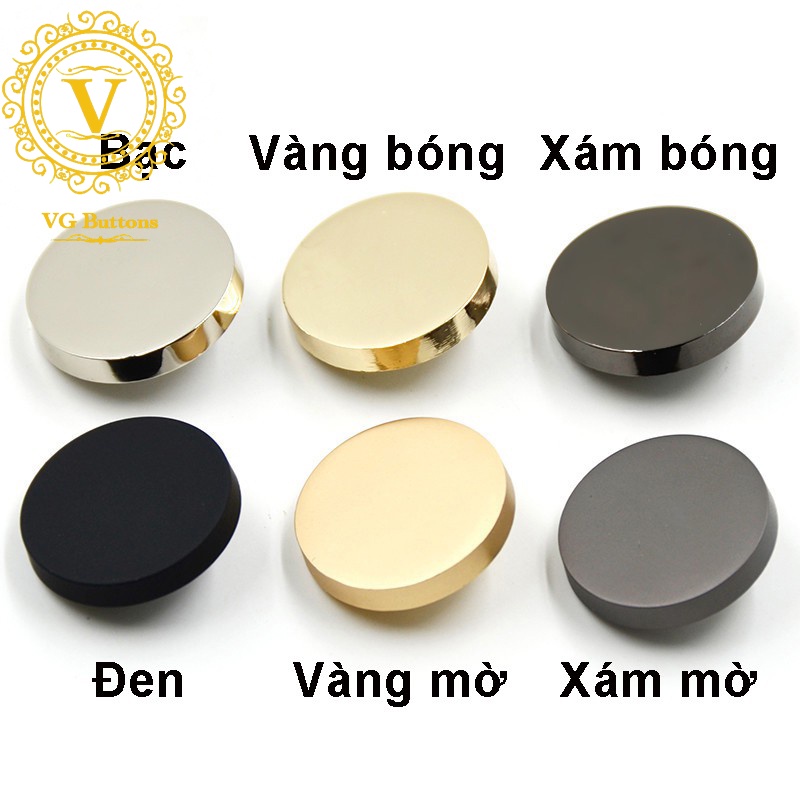 Vgbuttons Nút kim loại, khuy áo phẳng, mầu vàng / bạc / đen đủ size 15mm / 18mm / 20mm / 23mm / 25mm / 28mm