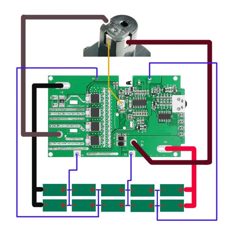 Vỏ và mạch Ryobi 18V 5S 2P pin Lion, nhận sạc zin