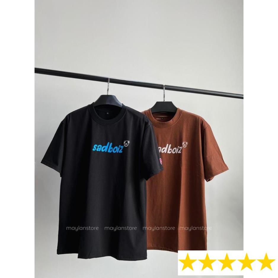 Áo thun mẫu SADBOIZ màu nâu LOGO THÊU form rộng tay lỡ unisex nam nữ FREESHIP