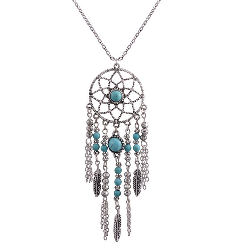 Vòng Tay Bạc Đính Đá Ngọc Lam Phong Cách Bohemian Cổ Điển Dành Cho Nữ