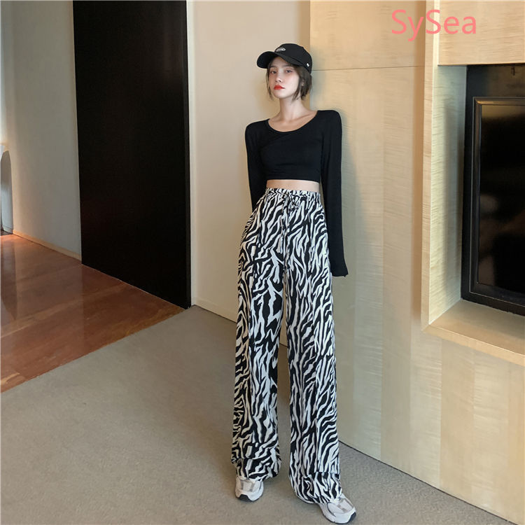 [Code CBS1403B 10% refund up to 30K single coin 200K] Fall fashion zebra print wide leg pants for women