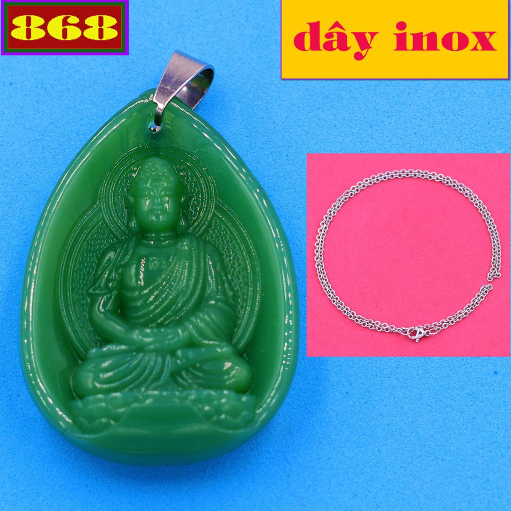 Vòng cổ dây inox Mặt Phật Dược sư đá Obsidian xanh DITRDSXTR9