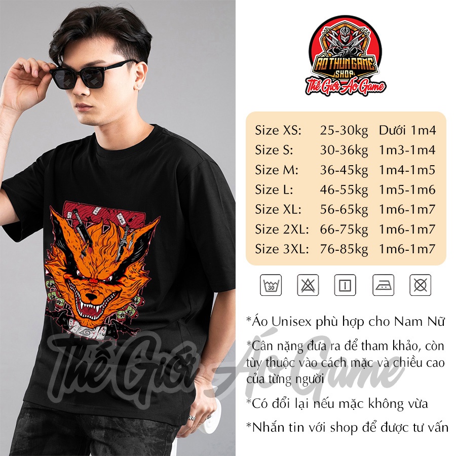 Áo Naruto Kurama In Hình Cữu Vĩ Màu Đen Trắng Áo thun Anime Naruto Phông Nam Nữ Cotton