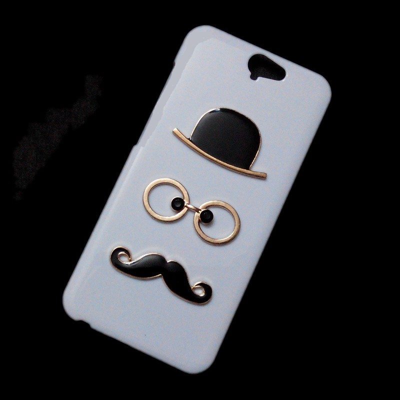 3D Cute Hat Eye Mustache Back Hard Phone Cover Case for HTC Butterfly 2 One M7 M9 Plus A9 X9 E9 Desire 10 Pro 530 626 628 630 728 816 820 825 828 830 U Ultra U11