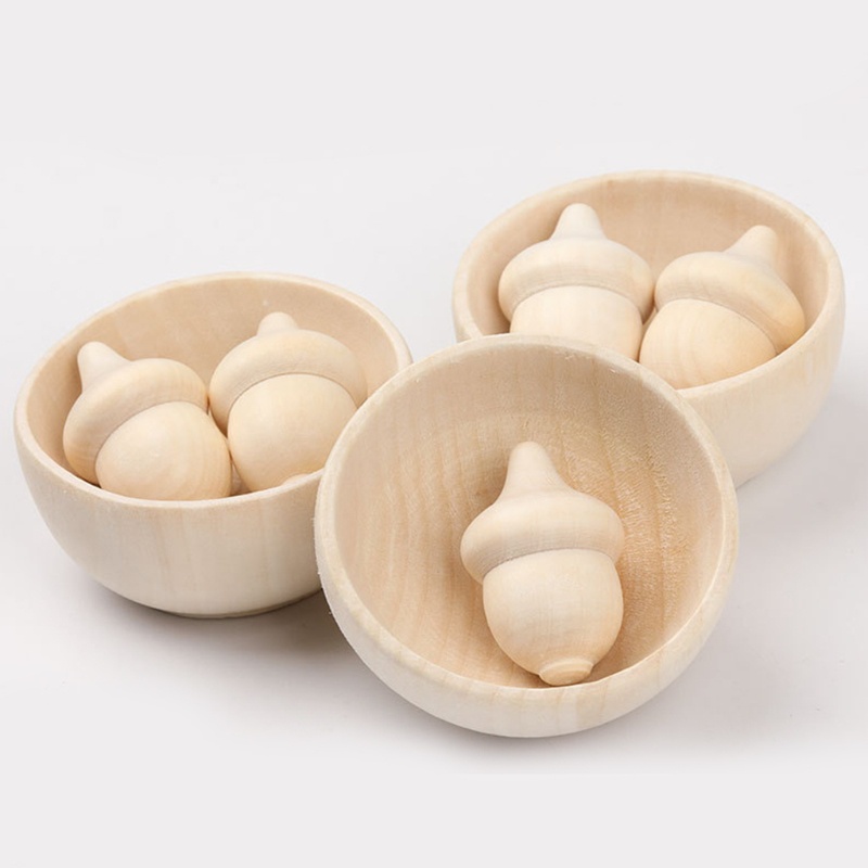 ✿ Set 2 Bát Gỗ Trơn Chưa Hoàn Thành Hình Quả Sồi