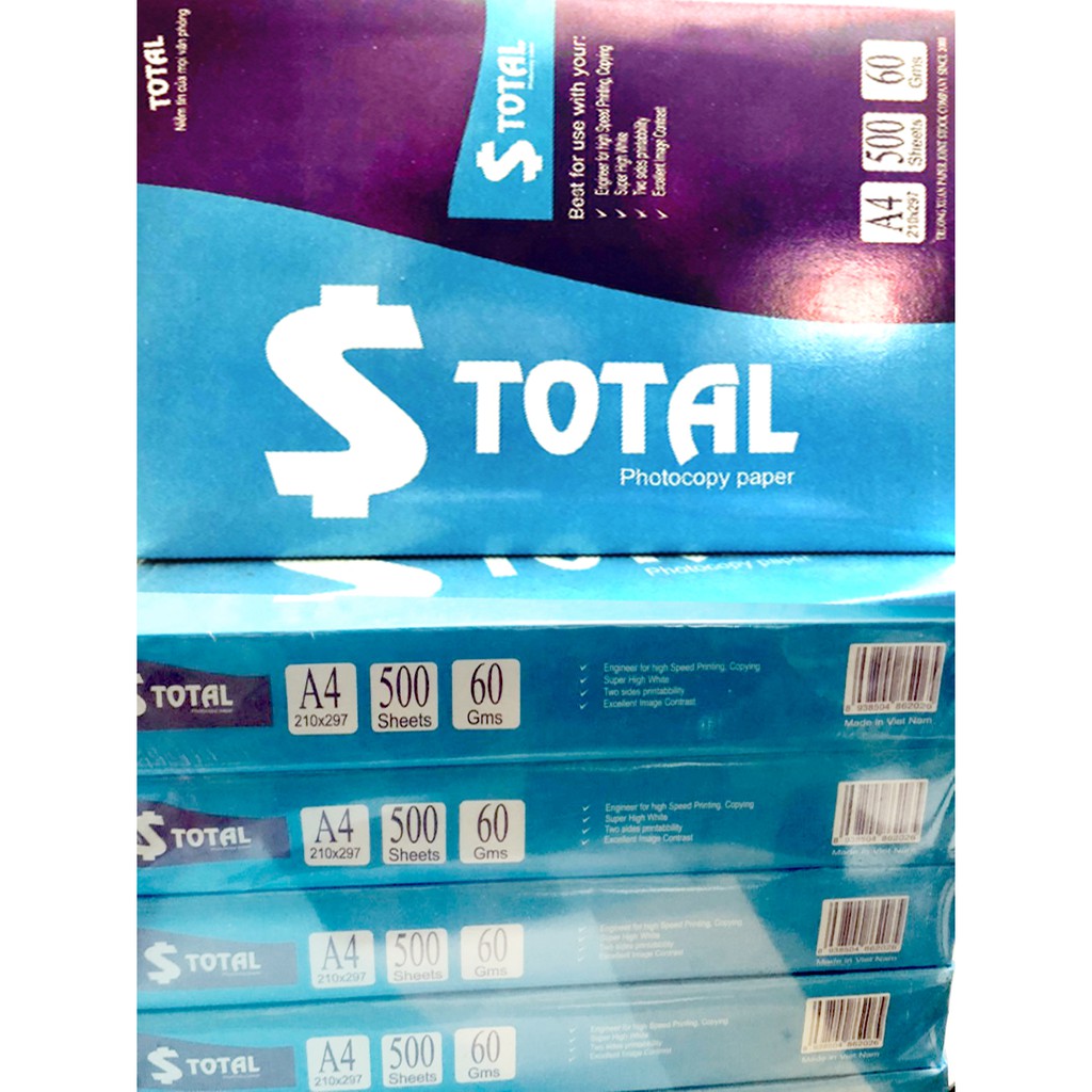 Giấy TOTAL A4 - ĐL 60gsm - 500 tờ/1gam