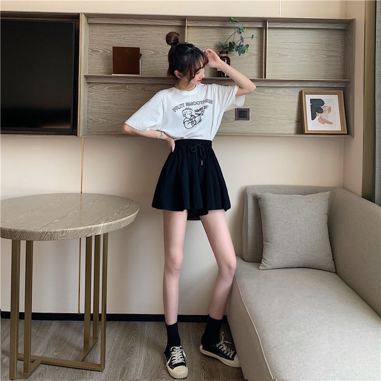 Váy Quần Ngắn Lưng Cao Co Dãn Form Rộng Kiểu Dáng Thường Nhật Plus Size S-3XL