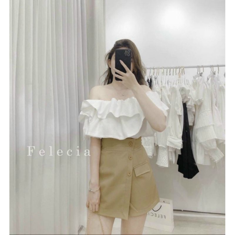 SET ÁO TRỄ VAI PHỒNG CHÂN VÁY NUDE NÚT🌸VIDEO THẬT SHOP QUAY SET8510