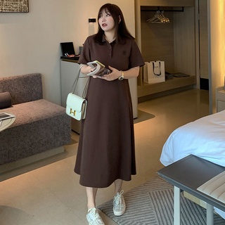 Đầm cổ polo dài qua gối mùa hè cỡ lớn đơn giản cho nữ