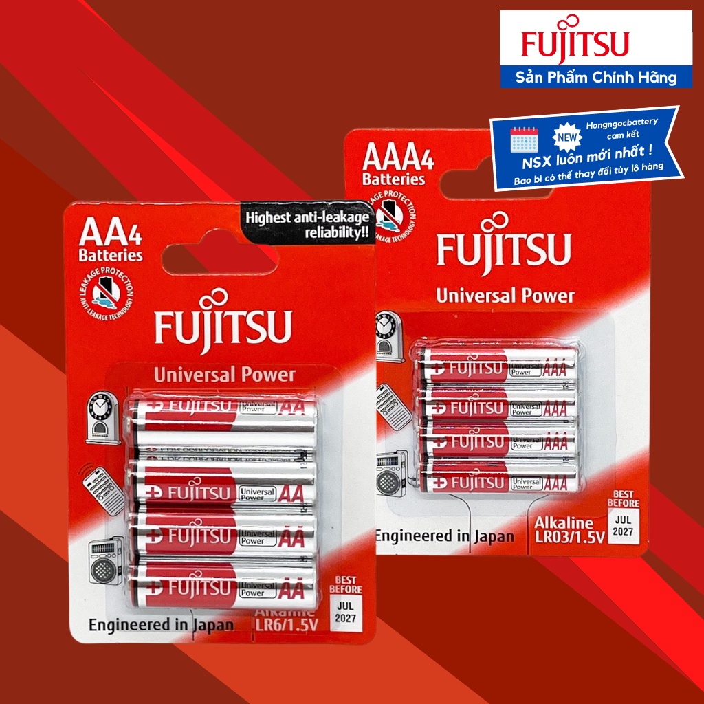 VỈ 4 Viên Pin AA , Pin AAA FUJITSU 1,5V Siêu Bền - Hàng chính hãng