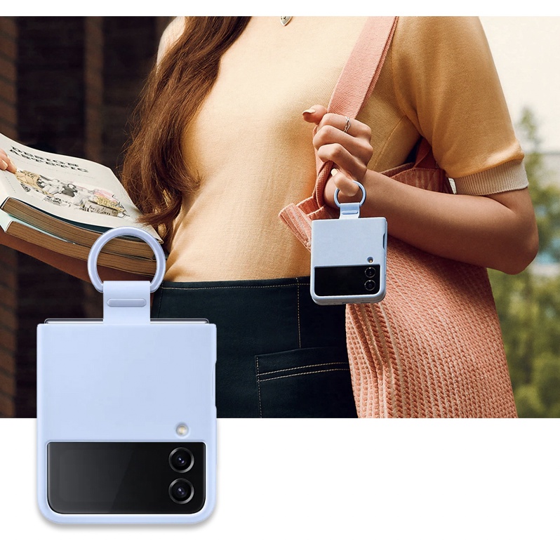 Ốp điện thoại silicon chính hãng có vòng đỡ màu hồng tím kaki xanh navy cho Samsung Z Flip 4 flip4