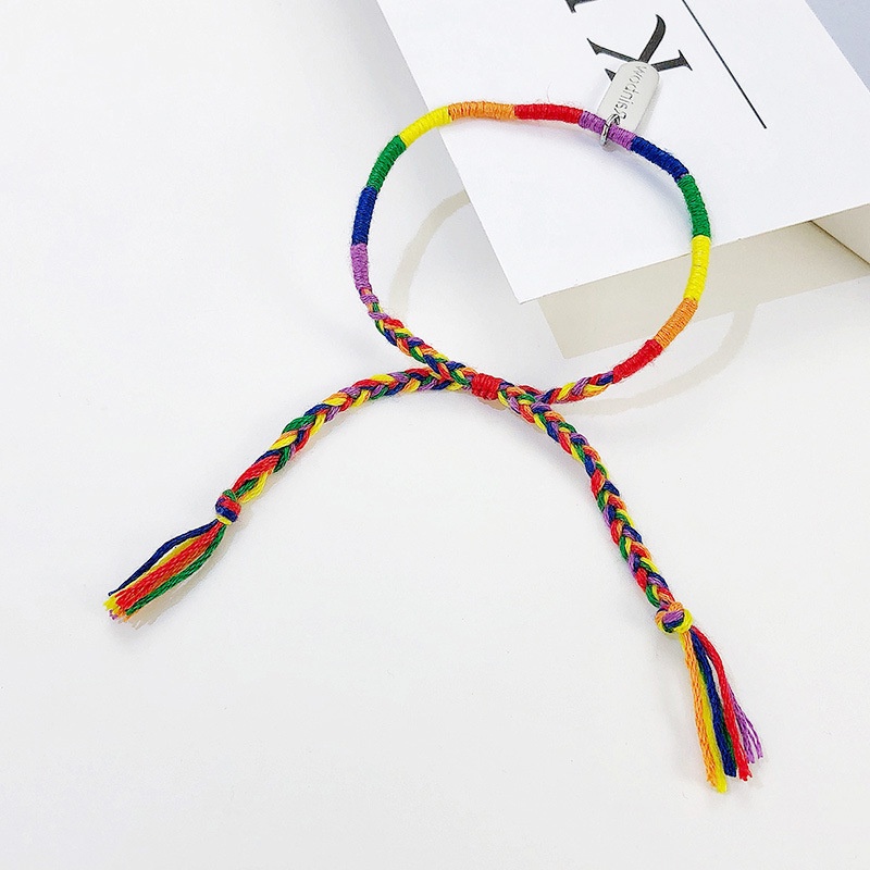 Vòng tay cầu vồng mặt thép titan không rỉ họa tiết chữ ranbow