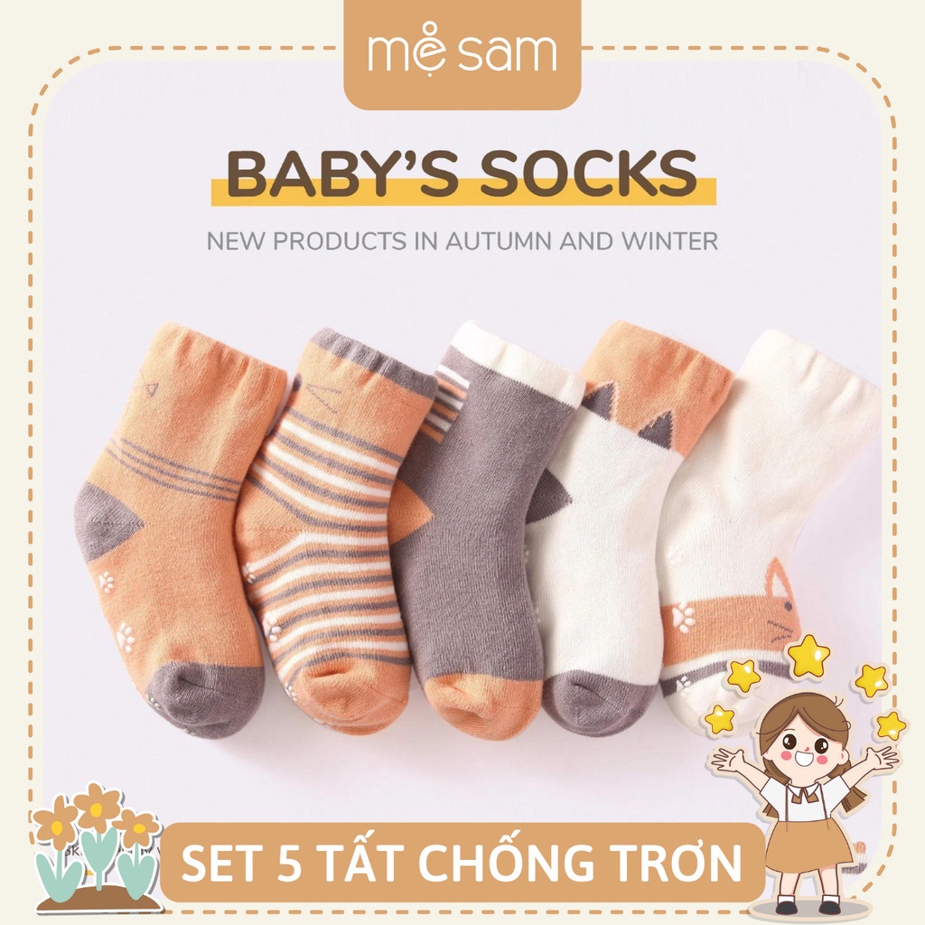 Set 5 đôi tất chống trơn trượt in logo Tobé