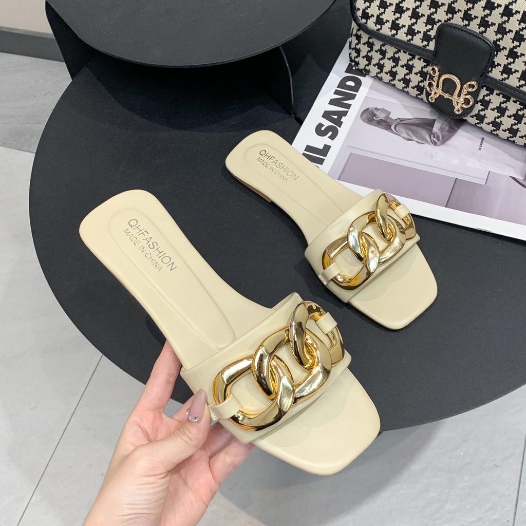 Big Size 36-42 Dép đi biển Đế Bệt Bằng Kim Loại Thời Trang Mùa Hè 02040 Cho Nữ