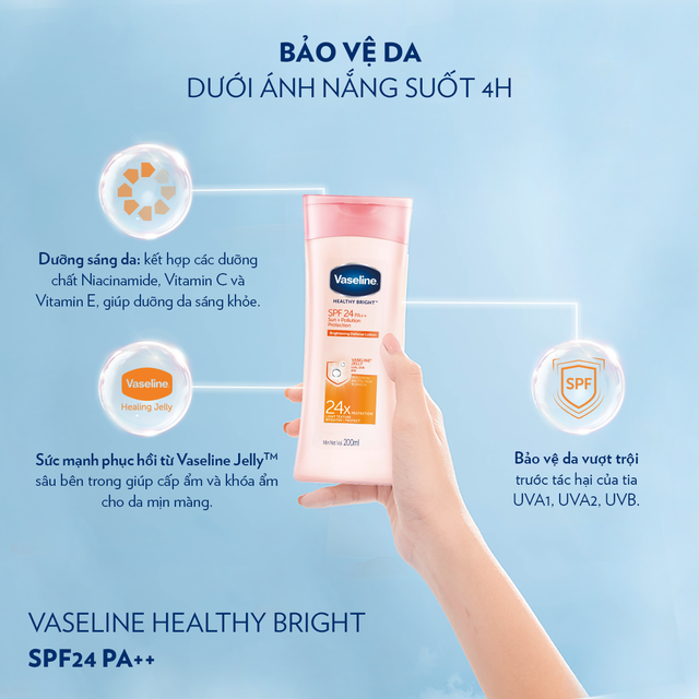 Sữa dưỡng thể Vaseline dưỡng da sáng khỏe mịn màng 200ml