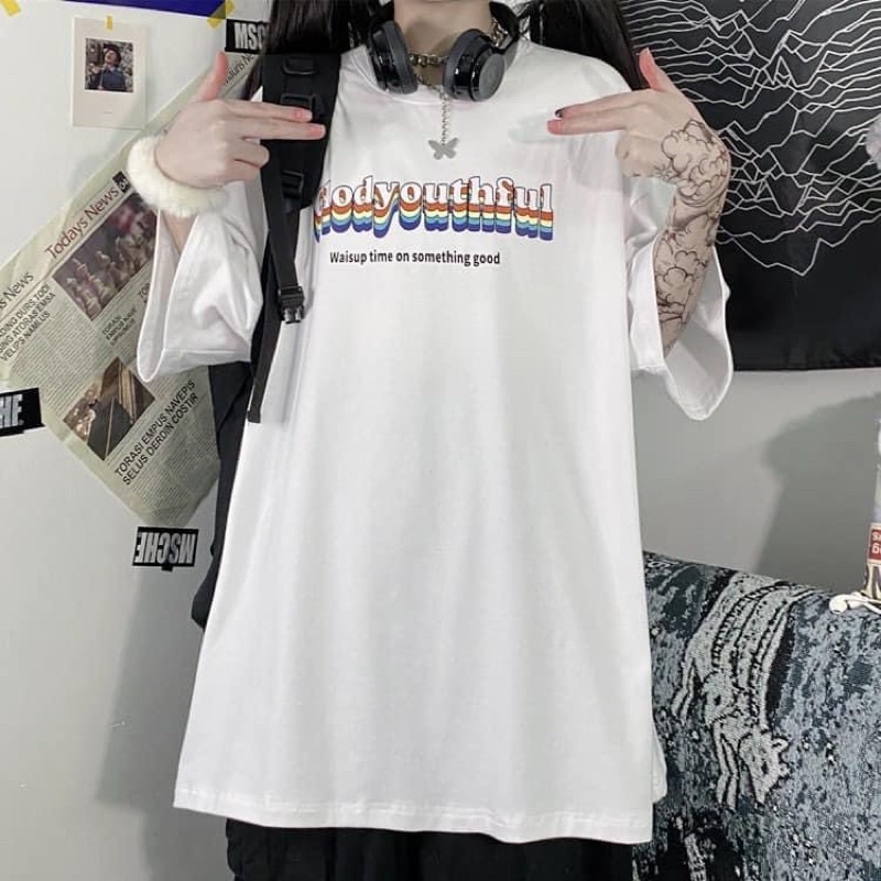 Áo thun unisex cổ tròn form rộng nam nữ hình in chữ