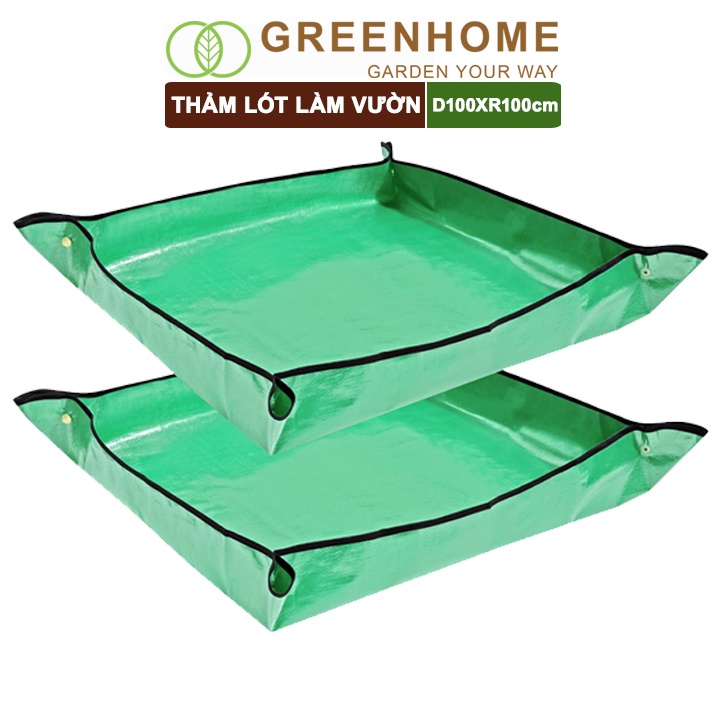 Bộ 2 Thảm lót làm vườn, D100xR100cm, màu xanh lá, chống thấm nước, dễ vệ sinh, trộn đất, trồng cây sạch sẽ |Greenhome