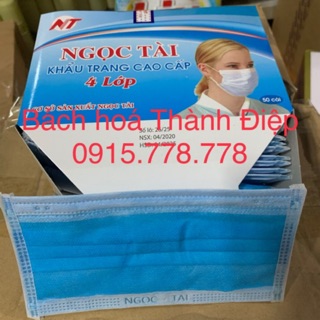 Hộp 50 cái khẩu trang y tế 4 lớp màu xanh Ngọc Tài