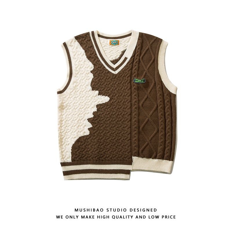 Áo Sweater Dệt Kim Sát Nách Màu Sắc Tương Phản Phong Cách Hip Hop Thời Trang Mùa Thu Cho Nam Và Nữ