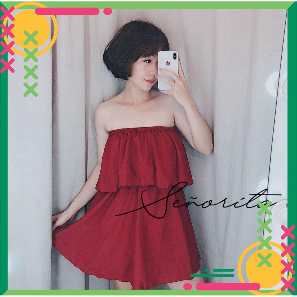 Dọn kho 16S19B1 Jumsuit ngắn ống rộng bèo ngực, vải kate mịn đẹp Dọn kho