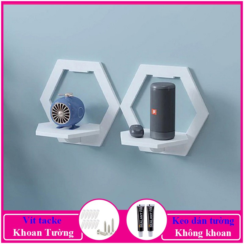 Kệ treo tường trang trí không cần khoan, chất liệu gỗ nhựa cao cấp màu trắng, decor không gian sống - a27