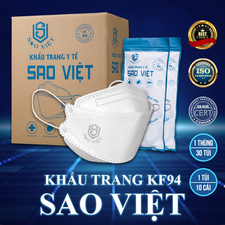 Khẩu trang 4D Sao Việt KF94 cao cấp chuẩn y tế kháng khuẩn và lọc bụi - Hàng Chính Hãng - Bịch 10 chiếc