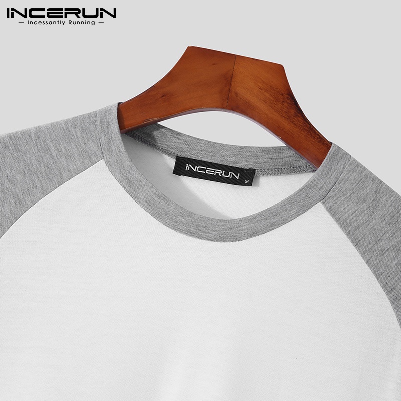 Áo INCERUN dài tay cổ tròn màu sắc nổi bật dành cho nam
