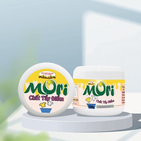 Tẩy quần áo MORI, tẩy vết cà phê, loang màu, nhựa cây (chất tẩy điểm MO01), Hộp 500g dạng bột