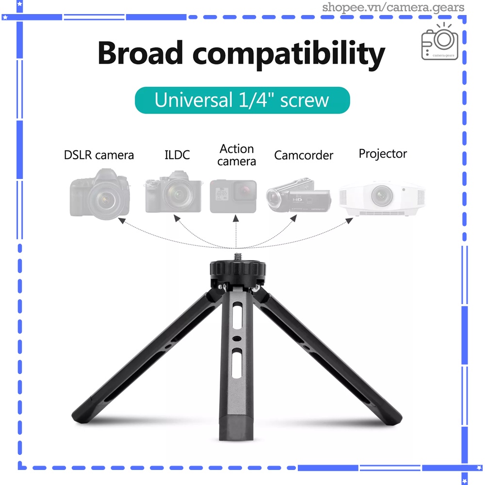 Tripod khóa xoay Andoer AT-04, đế 3 chân chắc chắn cho máy ảnh, máy quay phim, gimbal, điện thoại| Chất liệu hợp kim