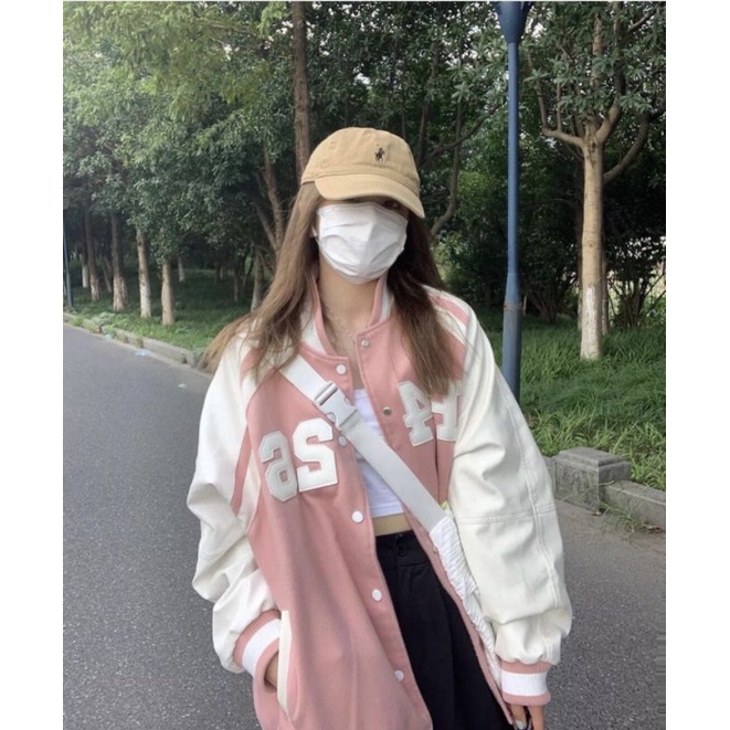 Áo Khoác Bomber Dạ Phối Tay Da Trần Phao Dáng Rộng Unisex Cho Cả Nam Nữ Chữ E426