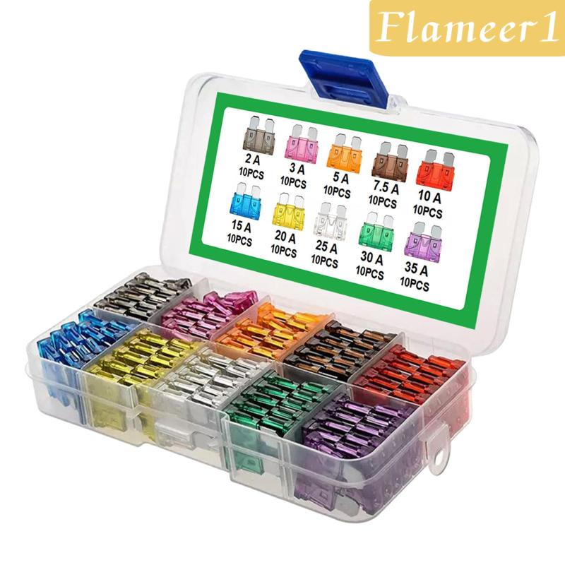 Set 100 Cầu Chì Lưỡi Chuẩn 2,3,5,7.5,10,15,20,25,30 35 AMP Cho Xe Hơi