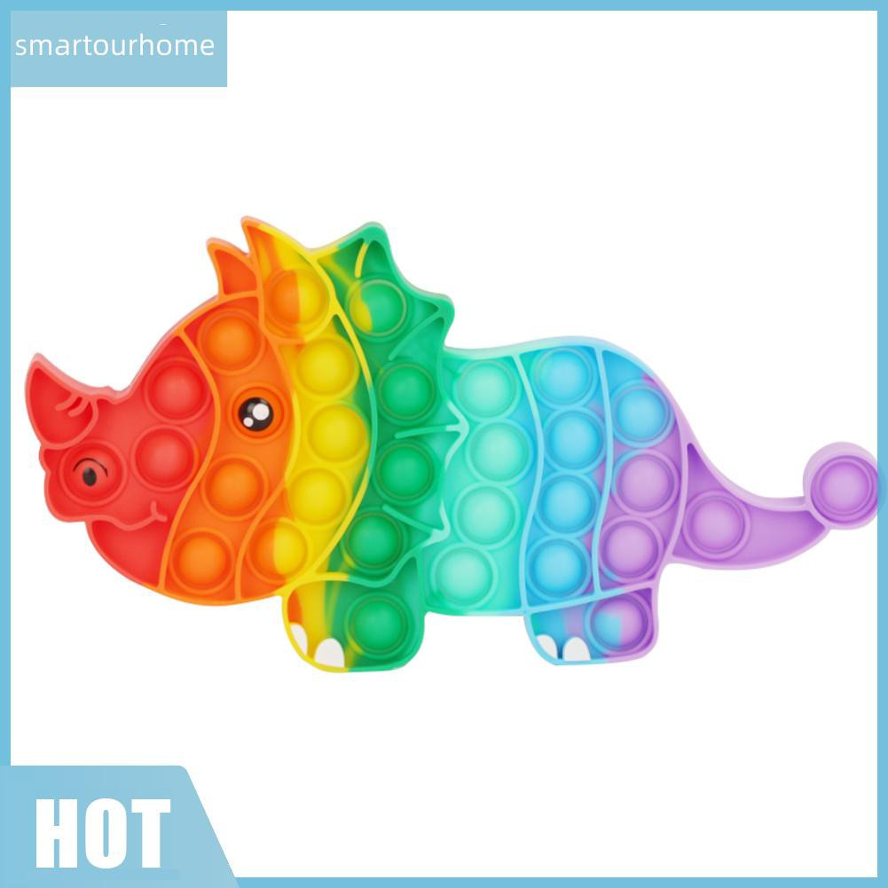 Smartourhome Triceratops Push Bubble Fidget Toys Stress Relief Relax Puzzle Toy Rainbow