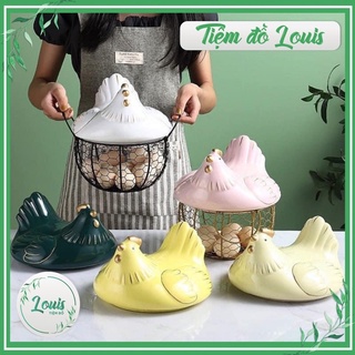 Giỏ gà đựng trứng , nắp gà bằng sứ, giỏ bằng sắt chống gỉ decor trang trí